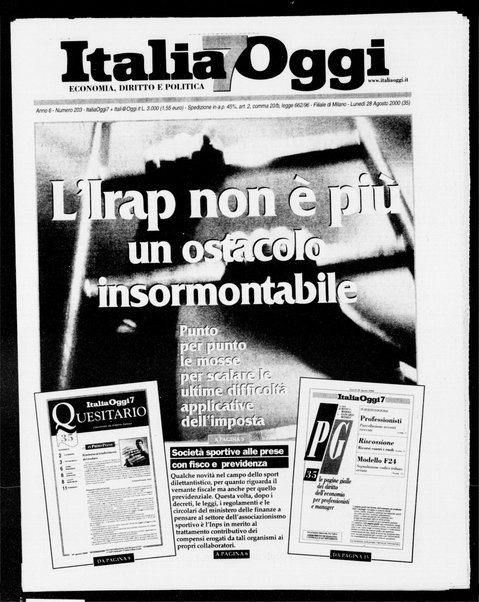 Italia oggi : quotidiano di economia finanza e politica